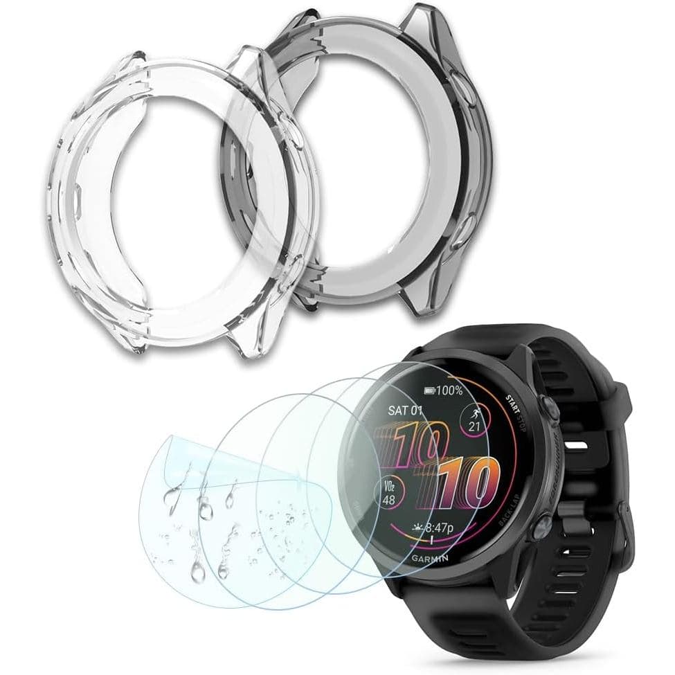 Compatível com Garmin Forerunner 570 47mm, Protetor de Tela, Capa de TPU com Moldura Macia e Película Protetora de Tela