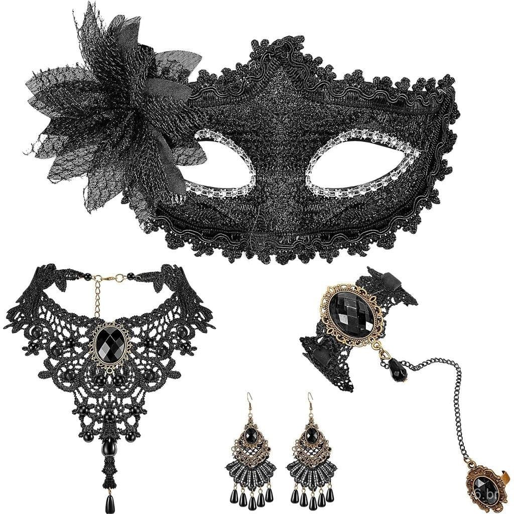 Tondiamo Conjunto de 5 Peças de Acessórios para Máscara de Carnaval para Mulheres, Máscara Gótica, Gargantilha, Pulseira