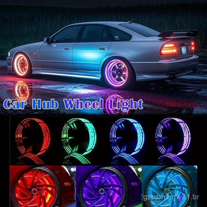 4 Luzes LED, Kit de Luz de Anel RGB de 39,37cm, por APP, Melhorando a Segurança e a Experiência de Condução, Ad