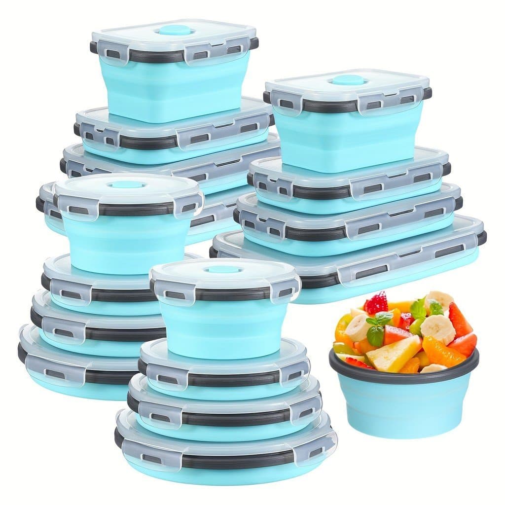 16 peças de recipientes de de alimentos dobráveis com tampa, 8 peças de tigelas retangulares e 8 peças de