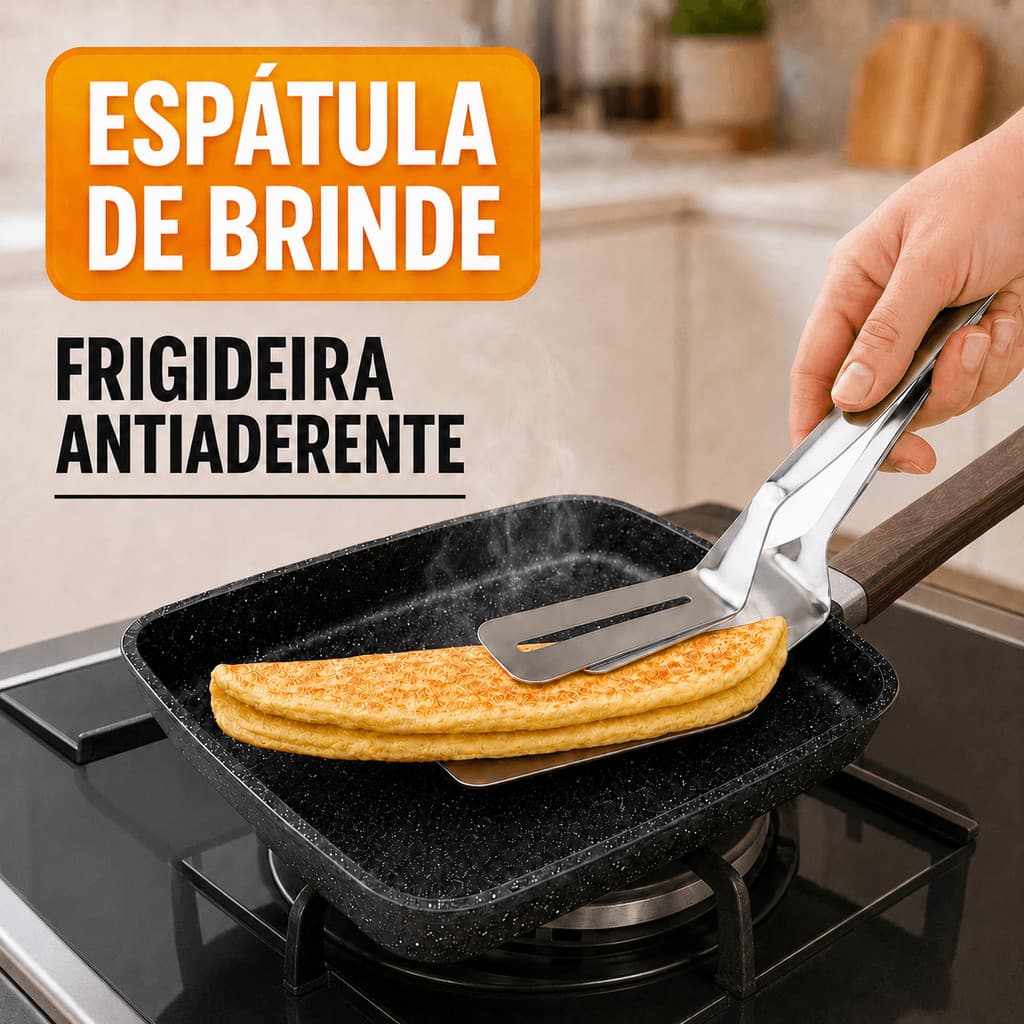 Panela frigideira Japonesa Antiaderente quadrada para Omelete Com Espátula Culinária Dupla com Pegador Aço Inox