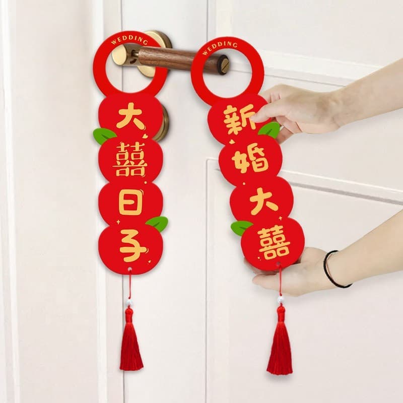 Enfeites pendurados para maçanetas de decoração de quarto de casamento, pequenos pingentes com a palavra "feliz" para po