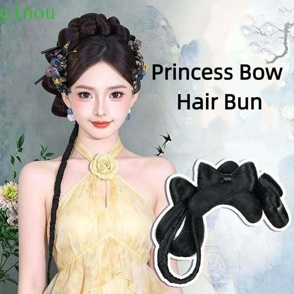 PINOU Traje Antigo Peruca Cosplay , Headwear Natural Sintético Hanfu Chignon , Princesa Arco Cabelo Coque