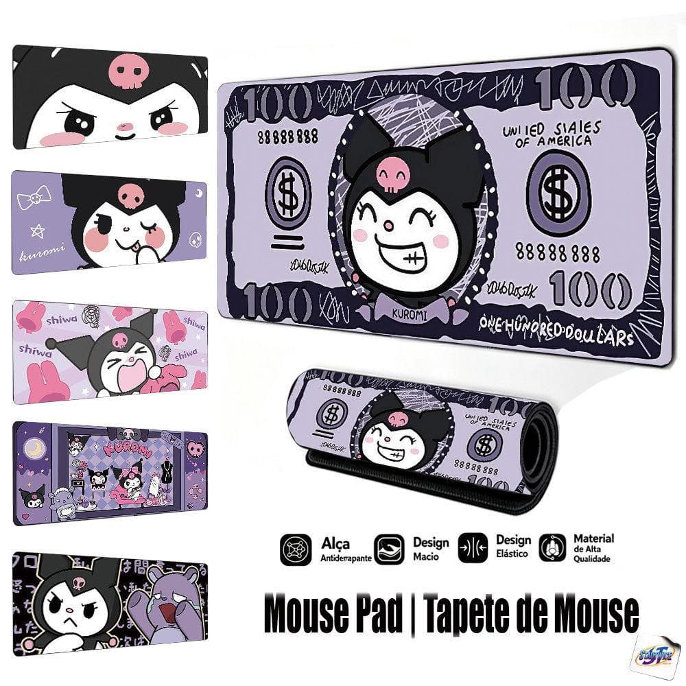 Mouse Pad Gamer Tapete de Mouse 80x30cm Estampa da Kuromi Base de Borracha Antiderrapante Borda Costurada FPS Escritório