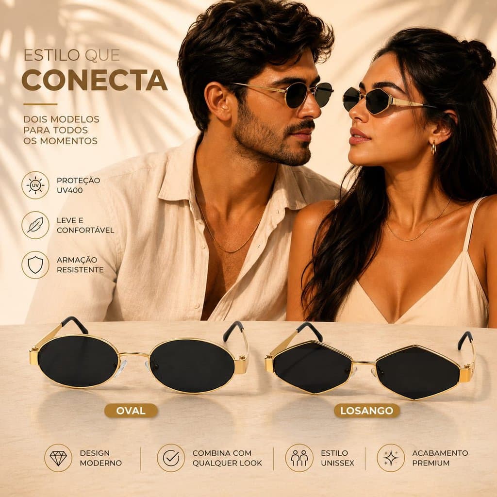 Kit Casal - Dois Óculos de Sol Oversize Para Aproveitar o Momento com Estilo