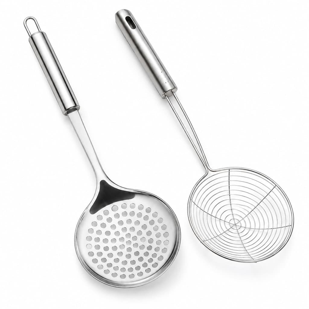 Kit 2 Escumadeiras Inox | Aramada Resistente p/ Cozinha e Fritura em Aço Inoxidável Premium