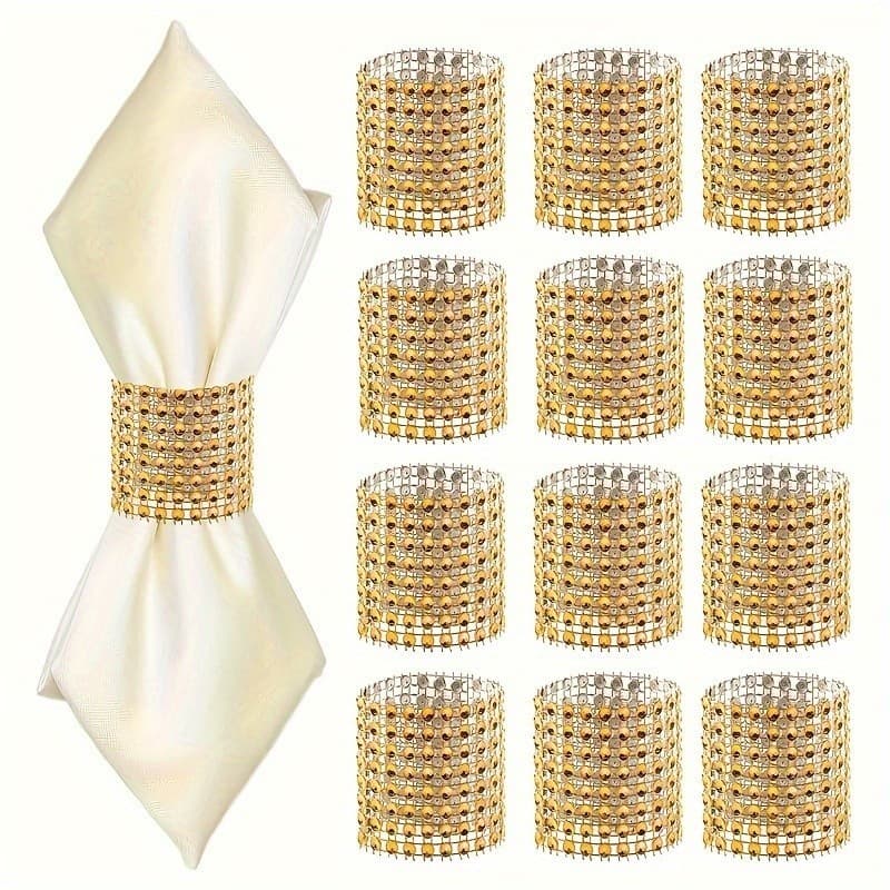 Kit com 10 Porta Guardanapos de Strass Dourado – Elegância para Casamentos, Festas e Decoração de Mesa