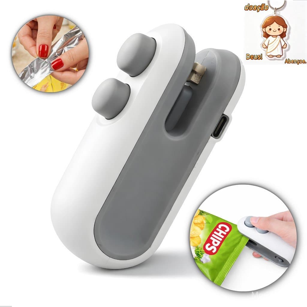 Mini Máquina Seladora Portátil 2 Em 1 Saco Plástico Embalagem Alimentos Recarregável Elétrica
