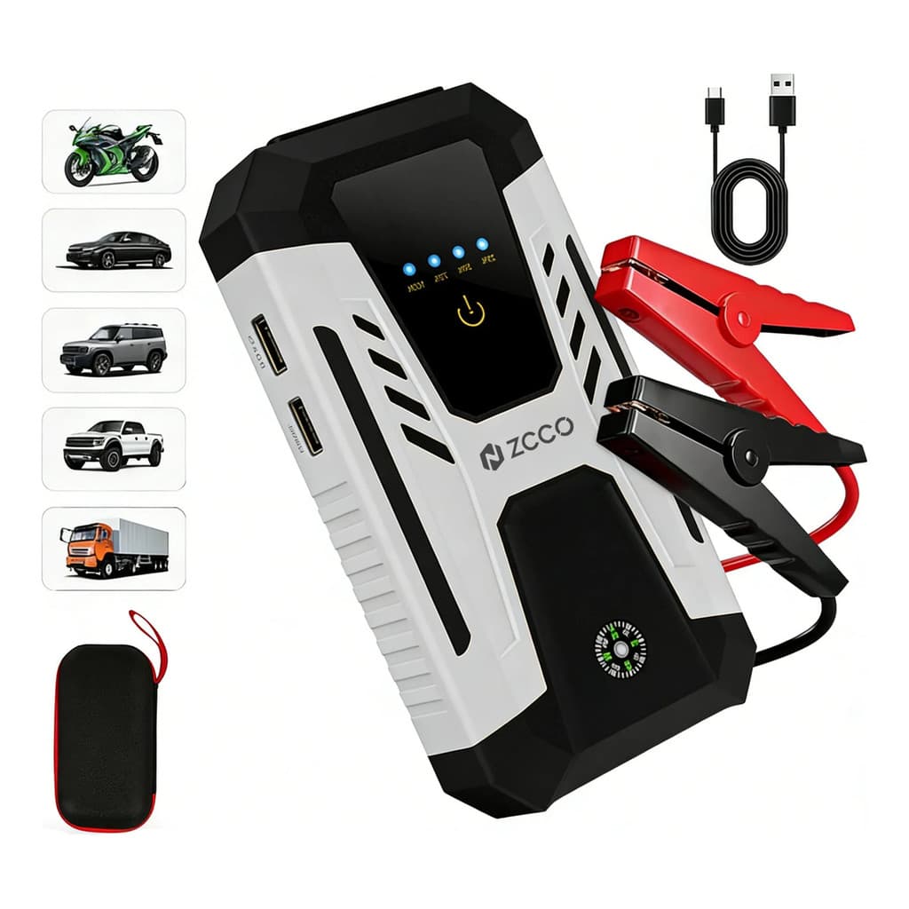 Auxiliar De Partida Jump Starter ZCCO 1500A Portátil para Carro Moto, Energia de Reserva Veicular de Fácil Transporte