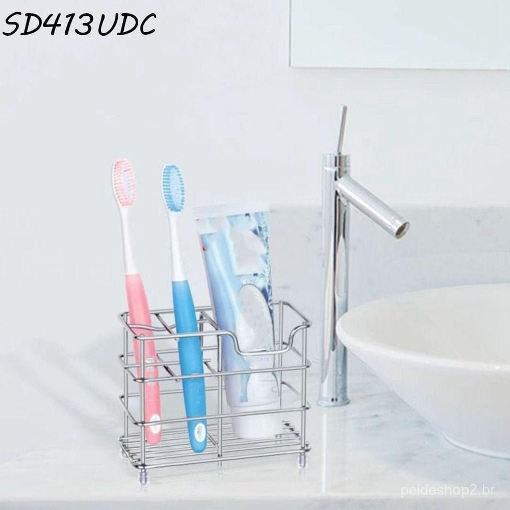 Suporte De Escova De Dentes De Aço Inoxidável SD413UDC , Prateleira De Pasta Preta/Prateada Antiderrapante , Economizand