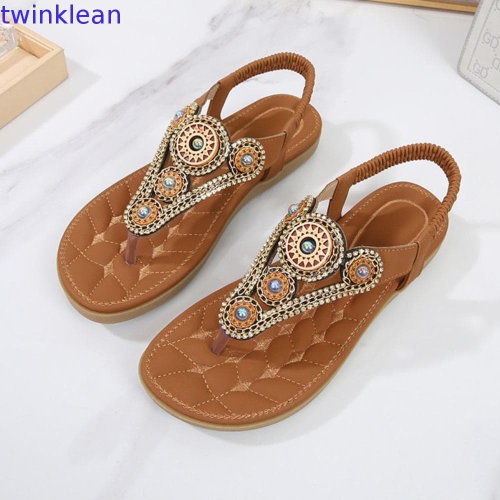 Sandálias TWINKLEAN Bohemia , De Strass Antiderrapantes Com Sola Macia , Sapatos Plataforma De Praia De Verão Femininos