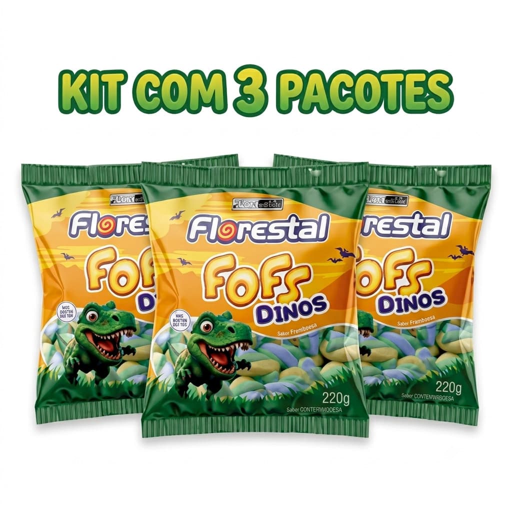 Kit 3 Pacotes de Marshmallow Fofs Florestal Dino 220g