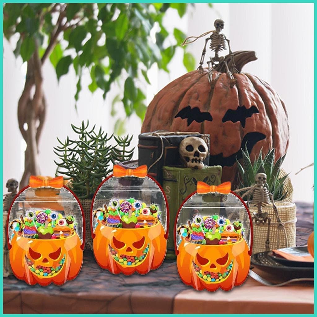 Sacos De Goodie De Halloween Assustador Selado Abóbora Resealable Claro Tote 10 Peças Outono Tratar Truque Doces Para Me