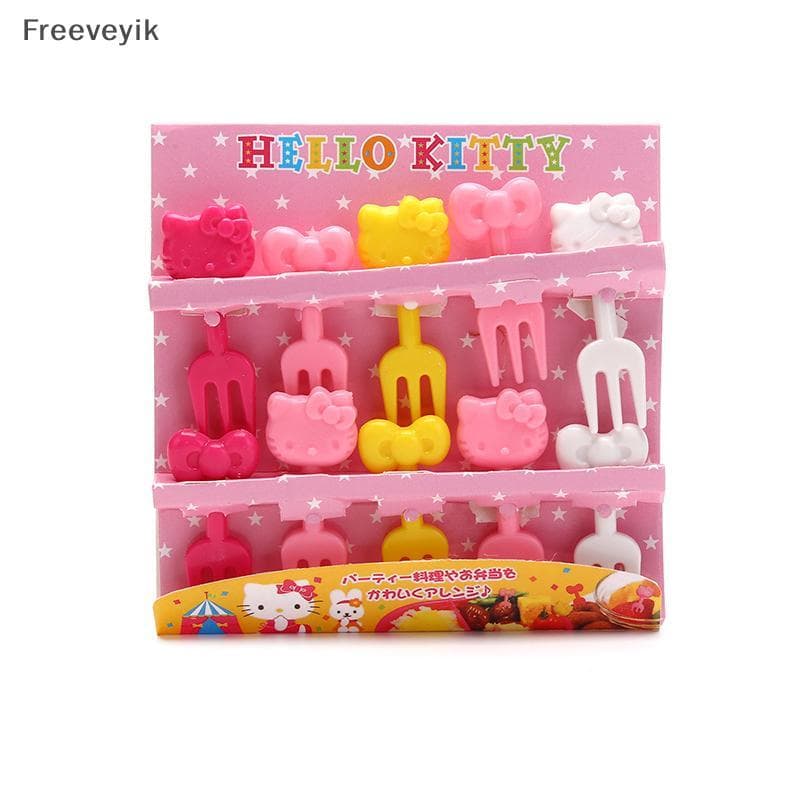 [Fre] 10 Unidades/Conjunto Gato Mini Animal Cartoon Food Pis Crianças Sna Garfo De Frutas COD