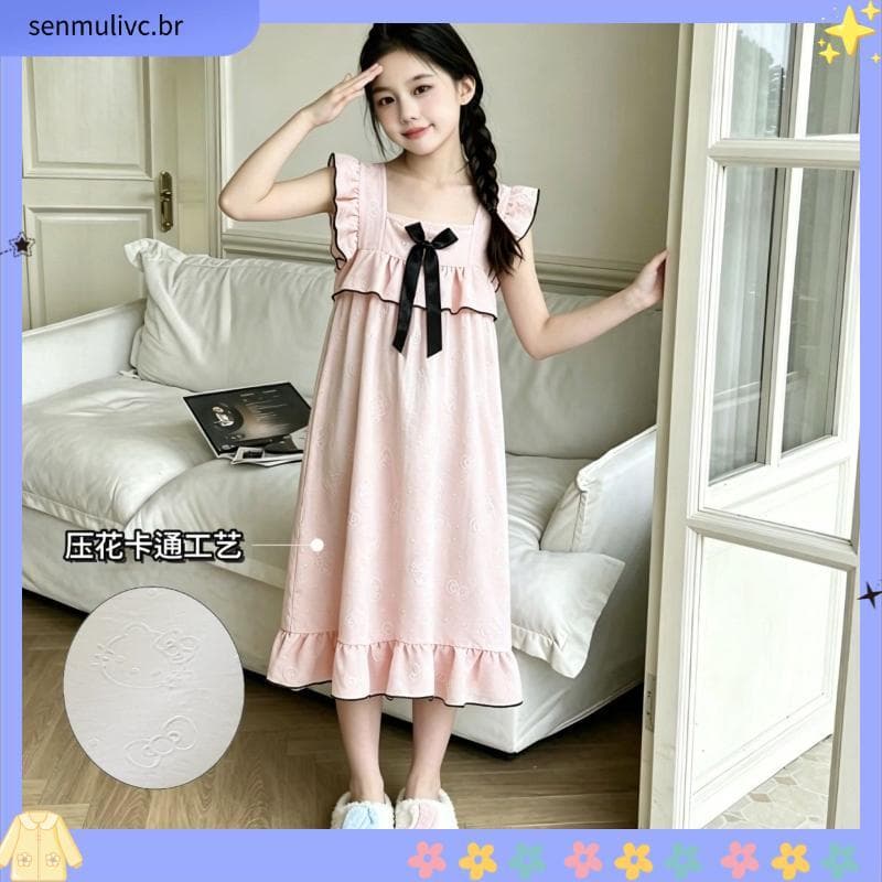 2 026 versão coreana fina princesa verão médio grande crianças meninas camisola cor sólida estilingue
Desgaste externo d