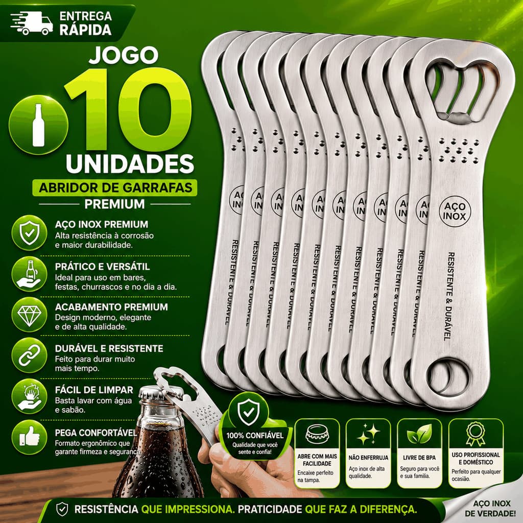 Kit Abridor De Garrafa Profissional Inox 10cm Lanchonete Bares