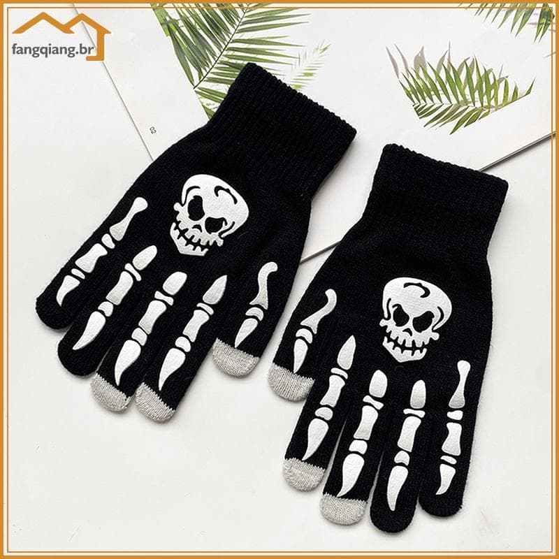 Fang Moda Halloween Esqueleto Fantasma Luvas Chapéu Criativo Luminoso Meio Dedo Dedos Completos Impressão Quente Respirá