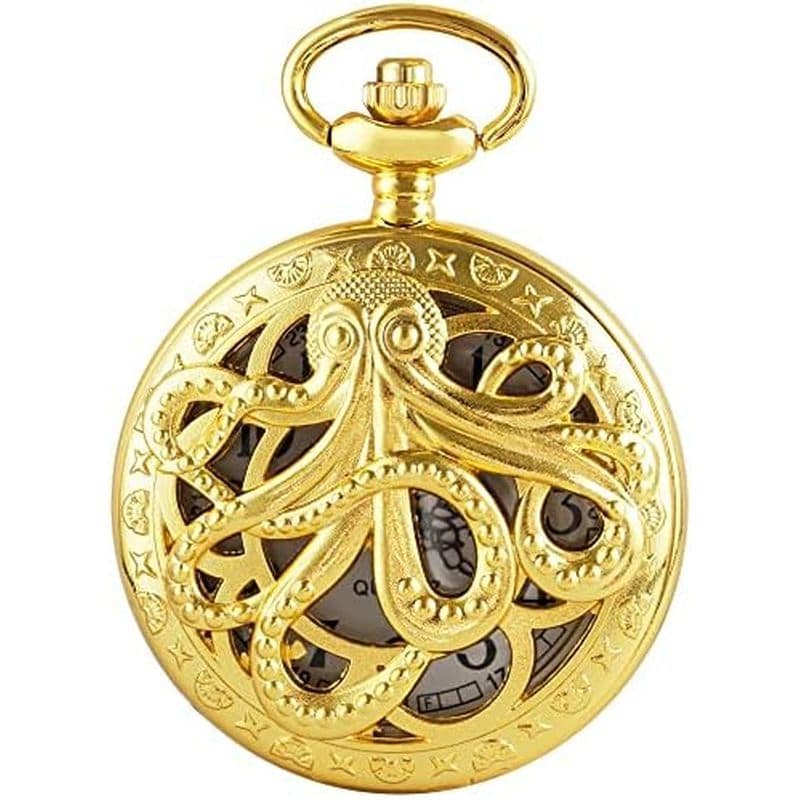 Relógio De Bolso De Quartzo Oco Polvo Vintage Steampunk Preto Com Corrente De Colar