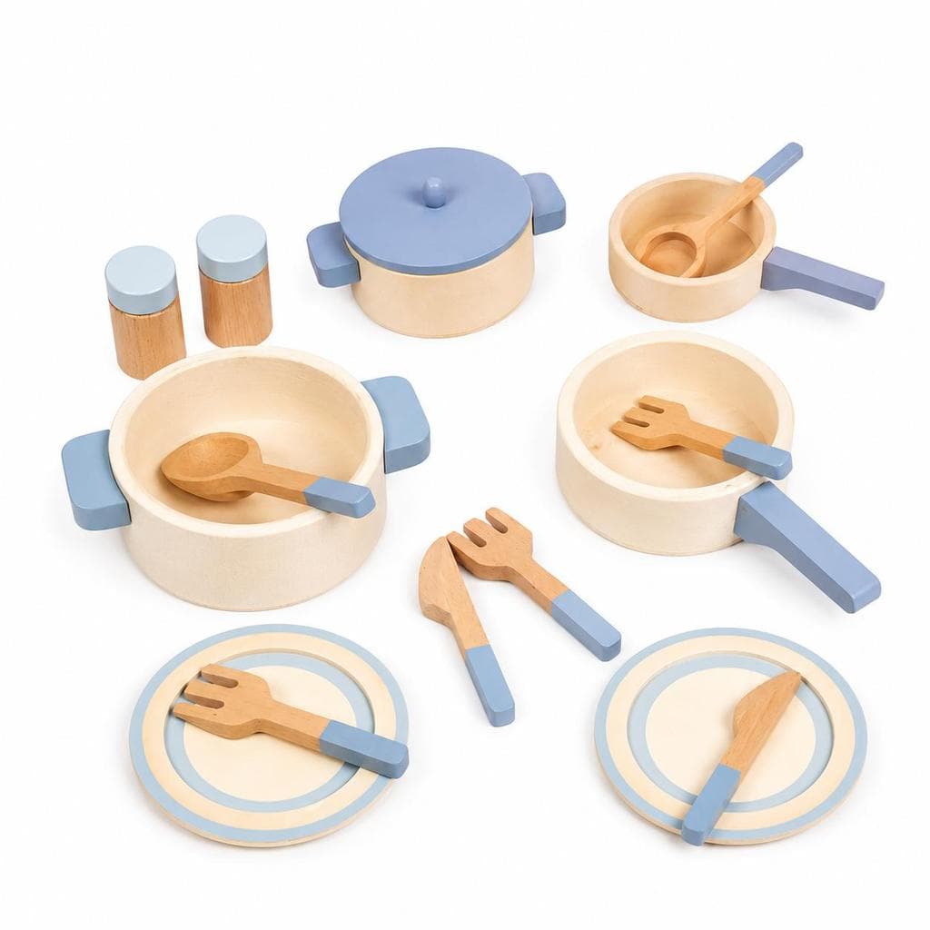 Kit Cozinha Infantil de Madeira Montessori Panelinhas e Utensílios Educativos