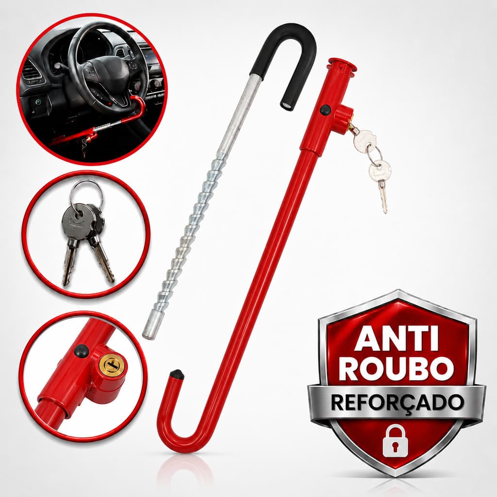 Trava Antifurto Automotiva Universal para Volante e Pedal Aço Reforçado