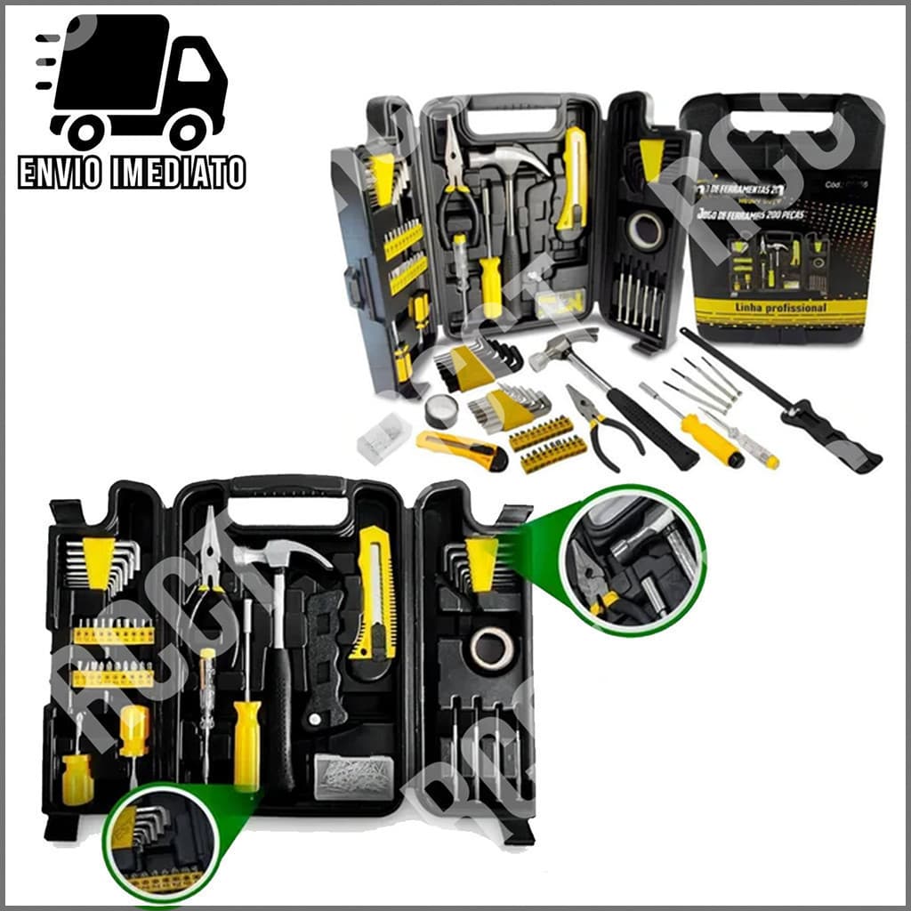 Kit de Ferramentas 200 Peças Completo Profissional com Maleta Portátil