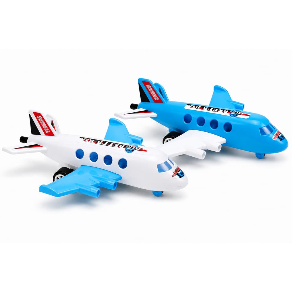 Avião Infantil Puxa Corda 17cm  com Rodas Brinquedo Avião de Passageiros