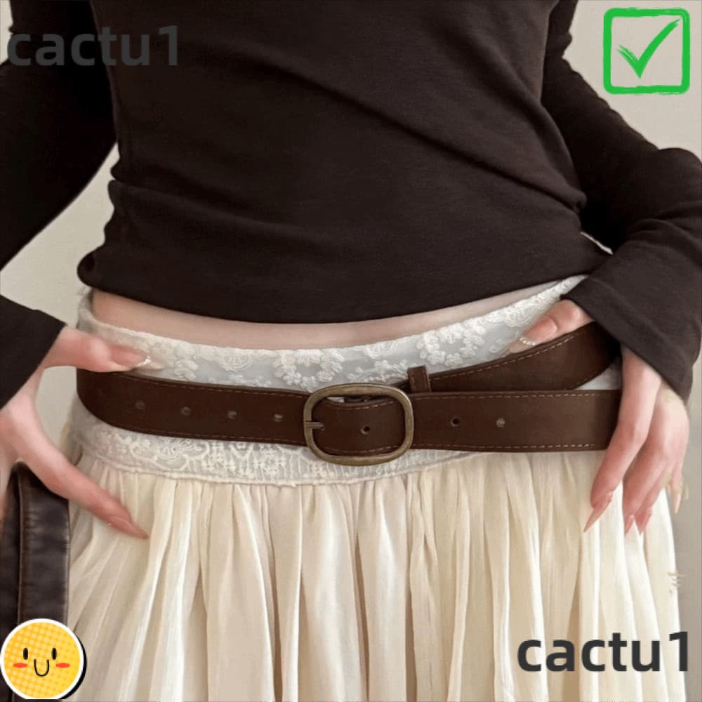 Cinto De Couro De Camurça CACTU , Retrô De Negócios Com Fivela De Pino , Cintura Casual De Design Luxuoso Para Mulheres