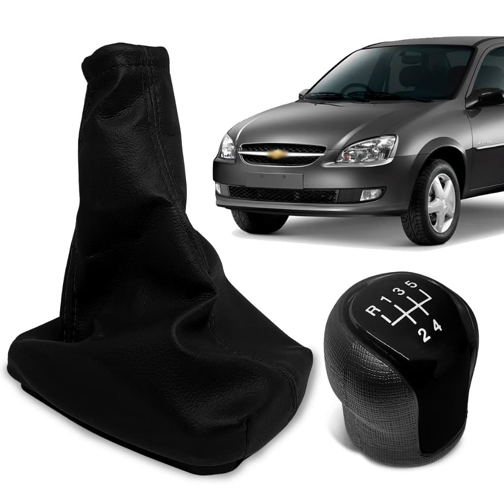 Kit Coifa Cambio + Manopla Marcha Corsa Celta Prisma Preta