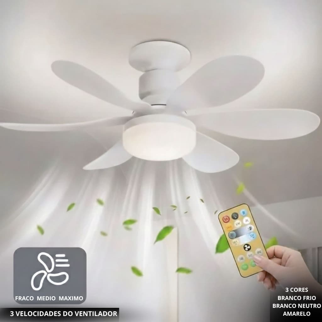 Ventilador de teto Com Luz 3 em 1 com Controle Remoto Bivolt LED 110V-220V Silencioso - ENVIO IMEDIATO