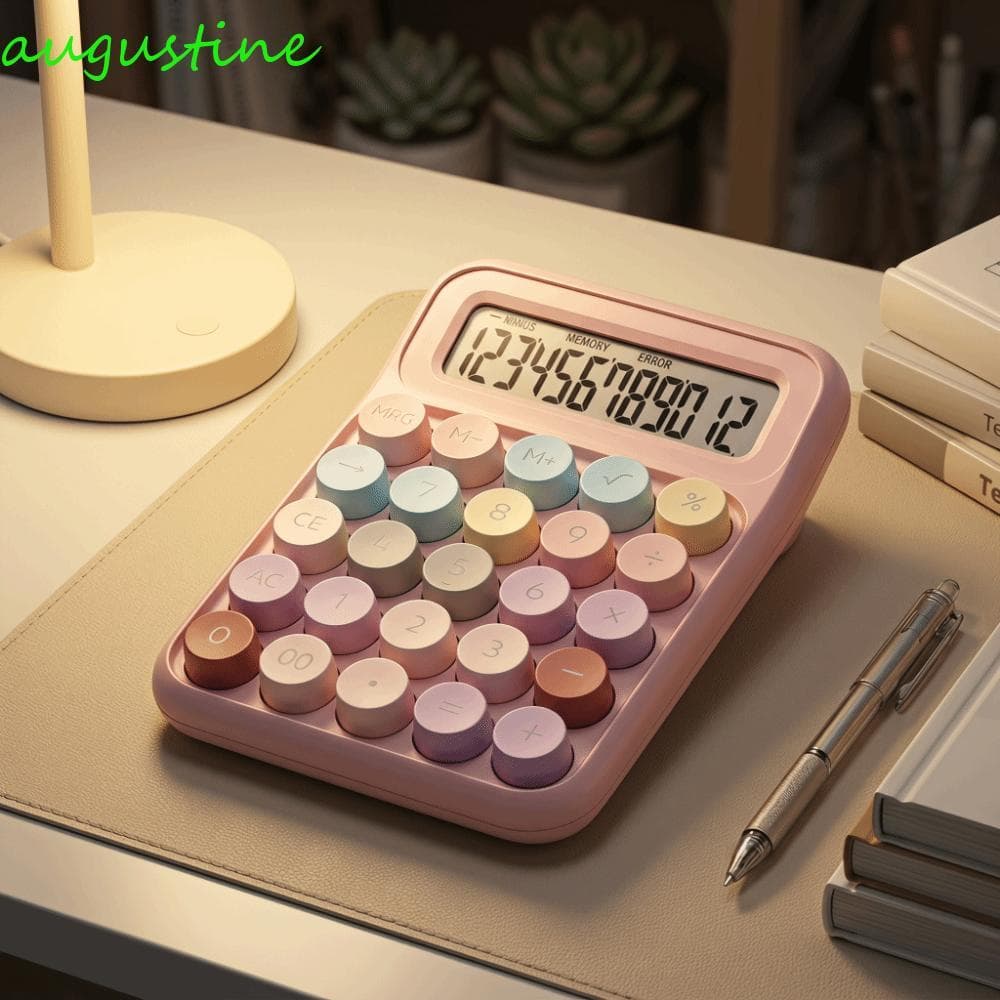 Calculadora Silenciosa AUGUSTINE , De Chave Mecânica Com Display LCD Grande De 12 Dígitos , Material ABS