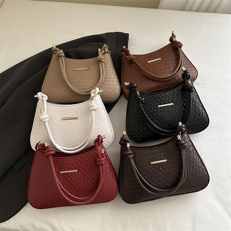 Bolsa de ombro/braço estilo baguete, versão coreana 2025, texturizada, casual, simples, com padrão tecido, cor sólida, m