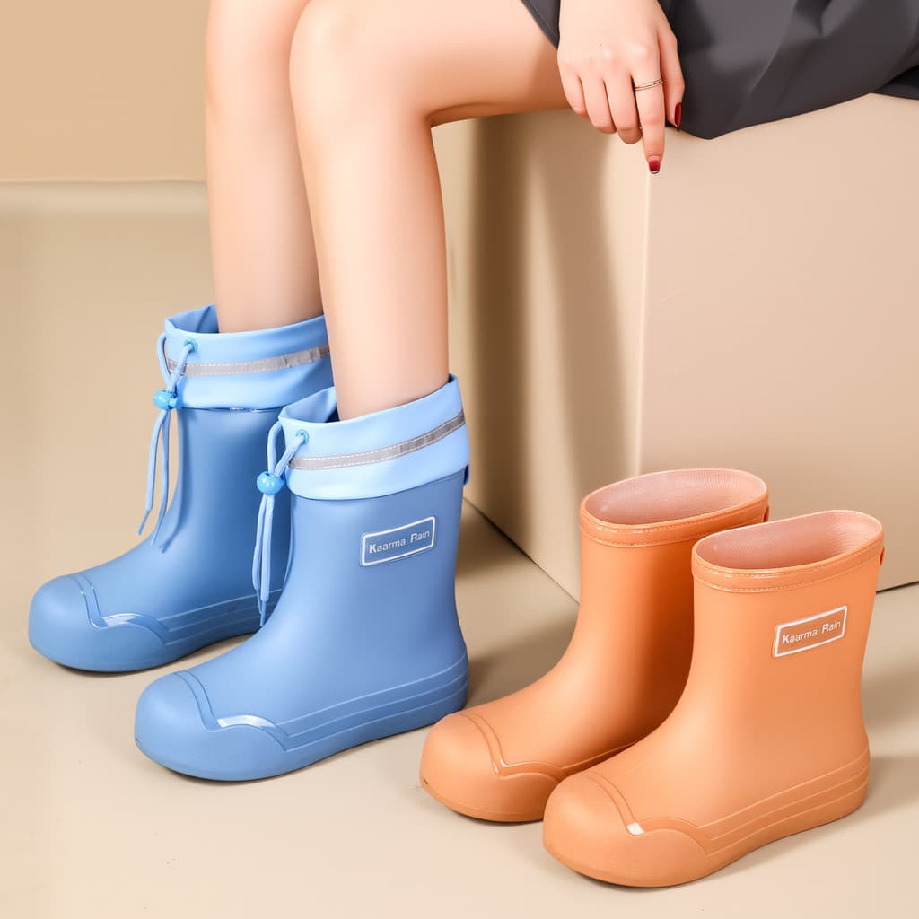 Botas De Chuva Femininas , Infravermelho On-Line , Elásticas De Cano Médio , Sapatos De Borracha Plana , Trabalho Antide