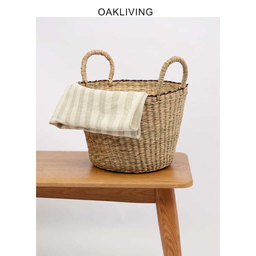 Oakliving cesta de armazenamento tecida à mão cesta de roupas sujas portátil cesta de armazenamento japonês de fru