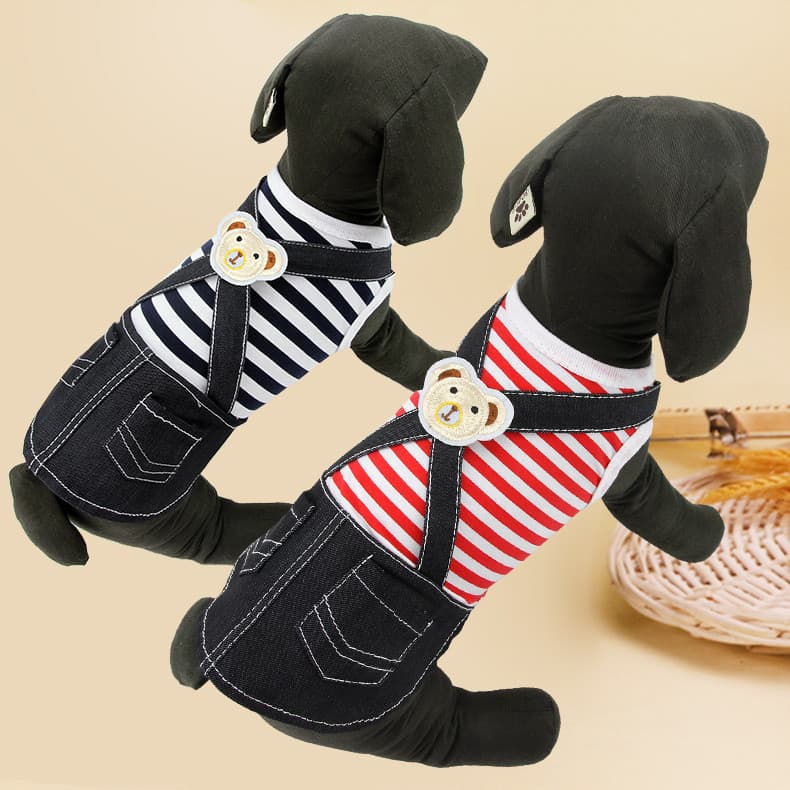 Roupas para cães roupas de verão cinta saia Teddy de gato Denim listras de cachorro Pet listras roupas