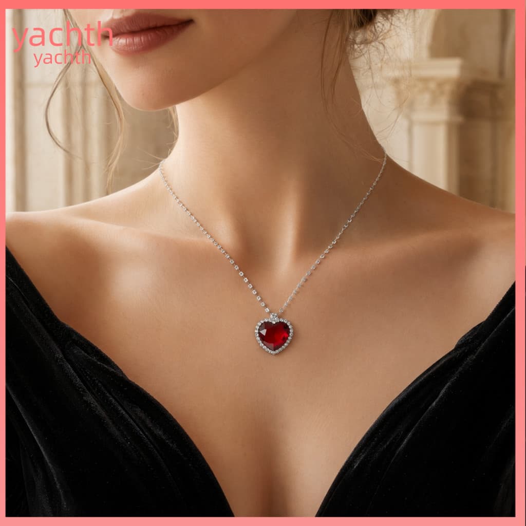 Electroplated Jewelry Shining Luster Necklace Blue Heart Pendant for Women Sparkling Faux Diamond Gift Elegant Party Dat