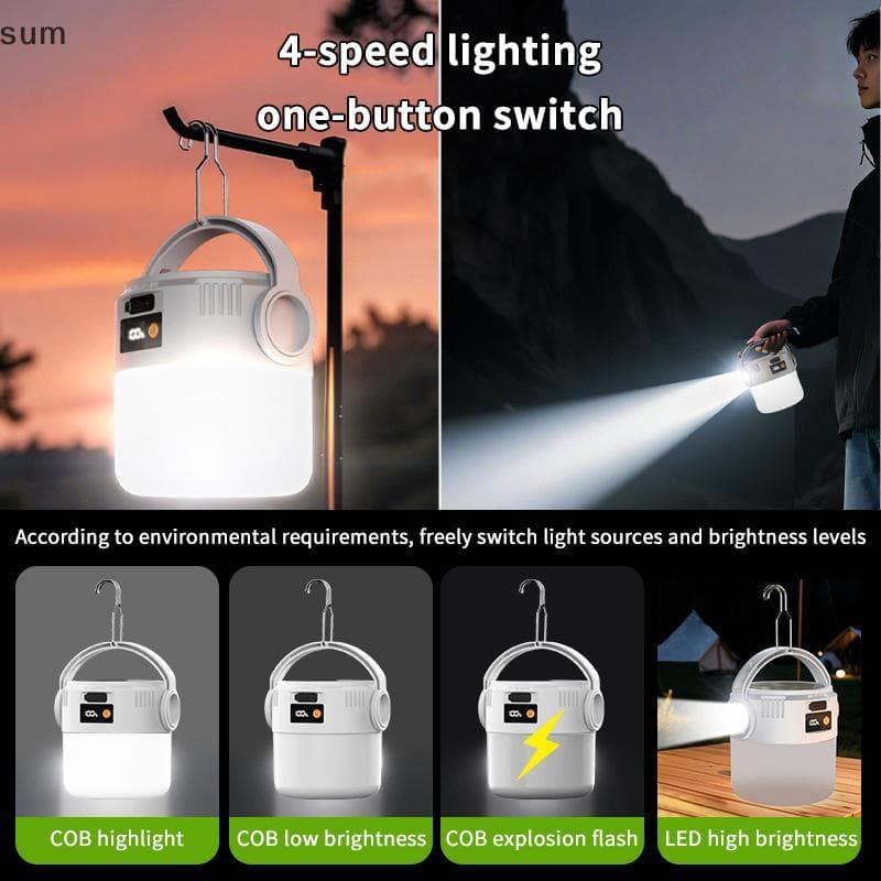[sum] Lanterna Suspensa Solar USB Recarregável IP55 À Prova D'água Luz De Acampamento Ultrabrilhante Com Gancho Barraca