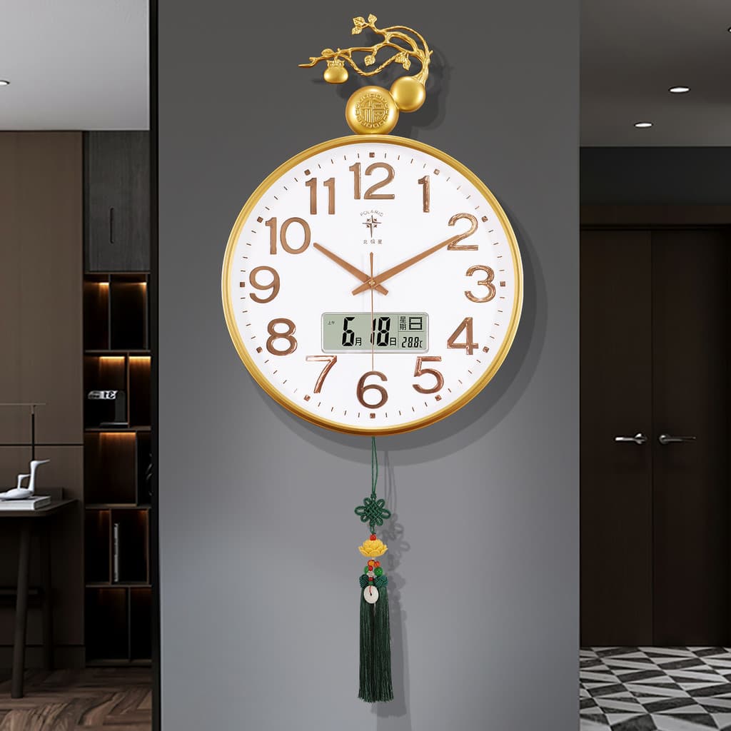 Polaris relógio de parede sala de estar novo estilo chinês casa moda luz luxo calendário relógio pendurado na parede sem