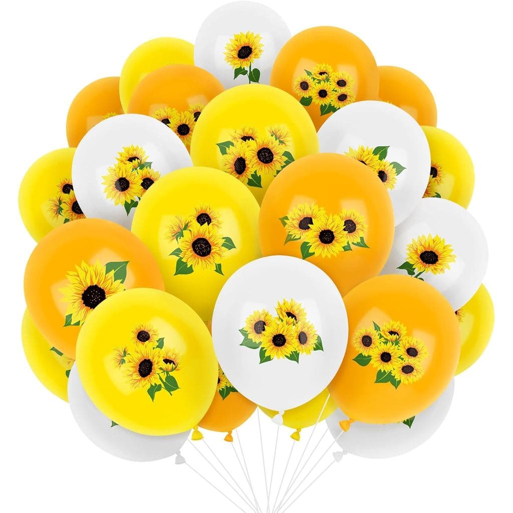 50 Balões de Girassol de 12 Polegadas, Amarelos e Brancos, Tema Girassol e Abelha, Decorações para Festa de Aniversário