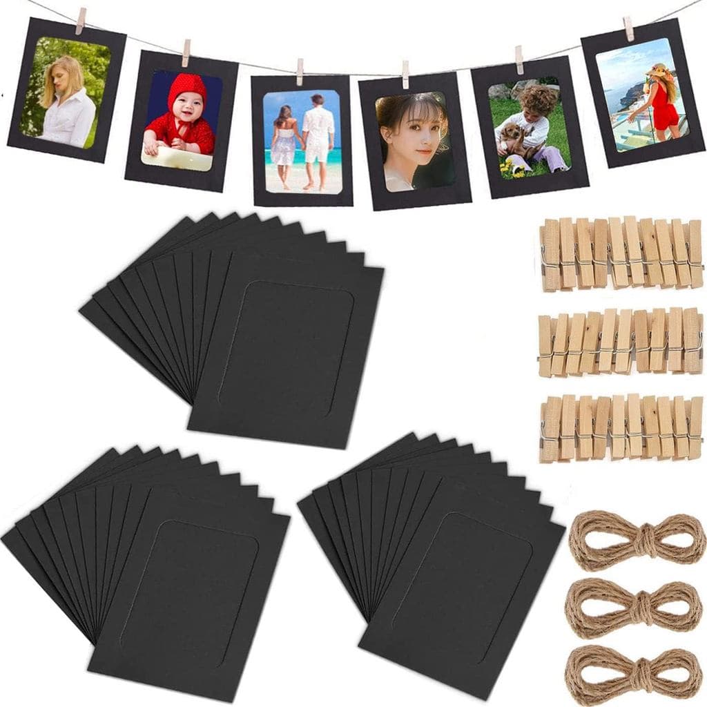 Perfect 4U 30 Peças de Porta-Retratos de Papel DIY 4x6 com Clipes de Madeira e Corda para Pendurar, Conjunto de Porta-Re