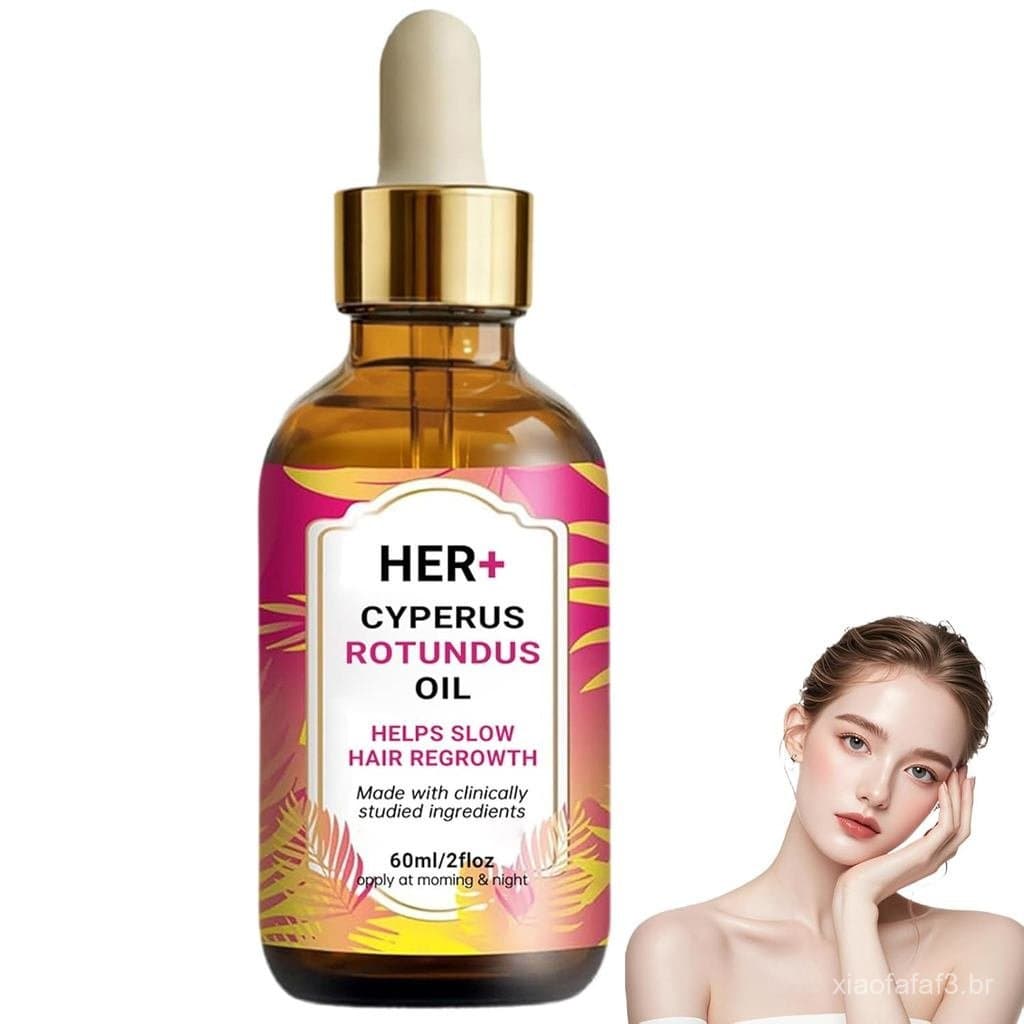 Óleo HER+ Cyperus Rotundus para Remoção de Pelos - 60ml, Novo Óleo Orgânico para Remoção de Pelos 2026, Reduz o Crescime