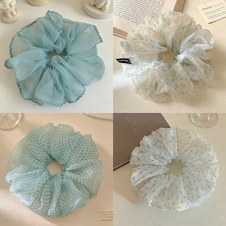 Verão verde preguiçoso estilo bolinhas malha Scrunchy anel de cabelo feminino temperamento gravata cabelo Oversized cord