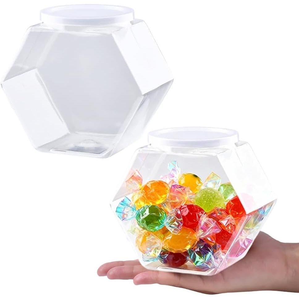 CRASPIRE Pote de Plástico Hexagonal para Doces com Tampa, 28,75 Oz, Potes de Plástico para Biscoitos, Recipientes Transp