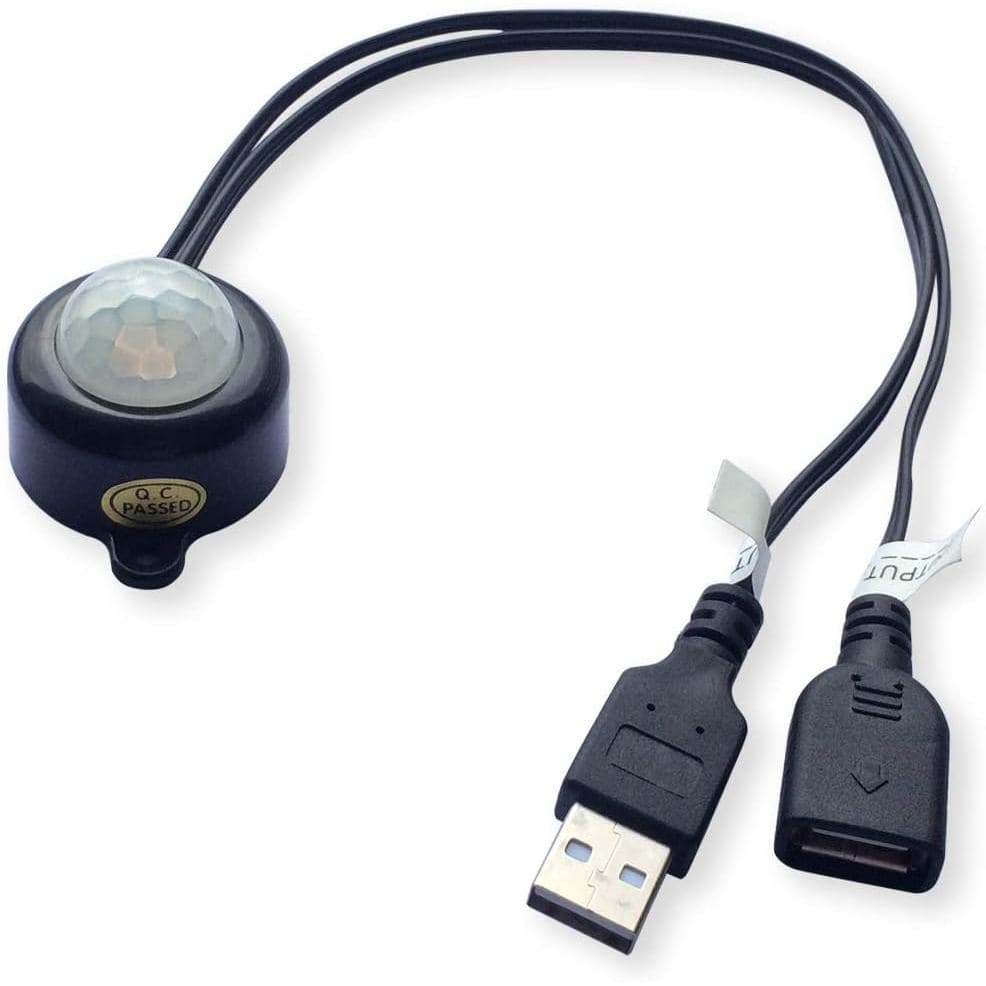 Interruptor Mini Sensor de Movimento PIR DC 5V 2A com Cabo de Interface USB para Fita LED (com Sensor de Luz, Preto)