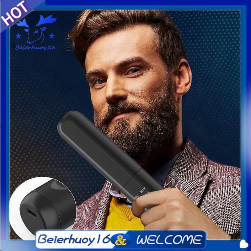 Anti-Queimadura Para Alisador De Barba Masculino , Escova Aquecida Sem Fio , Pente Quente Elétrico , Mini Alisadora