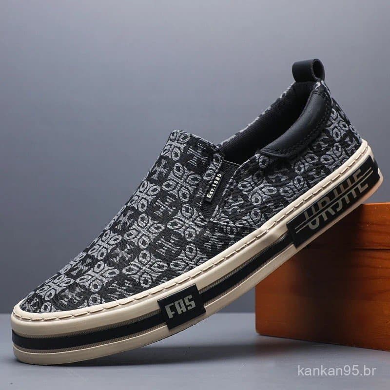 Tênis Casuais Masculinos de Lona, Novos Tênis da Moda, Sapatos Vulcanizados Slip-on Masculinos, Sapatilhas Respiráveis e