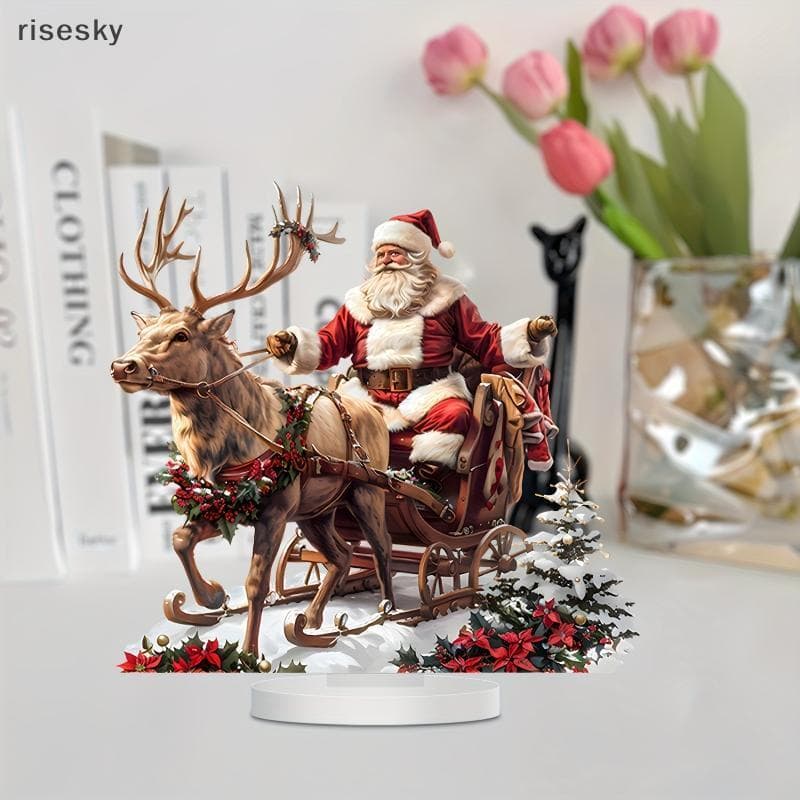 Papai Noel Rena Trenó Decoração De Mesa Com Base 2D Acrílico Enfeites De Natal 2025 Navidad Fontes De Festa
