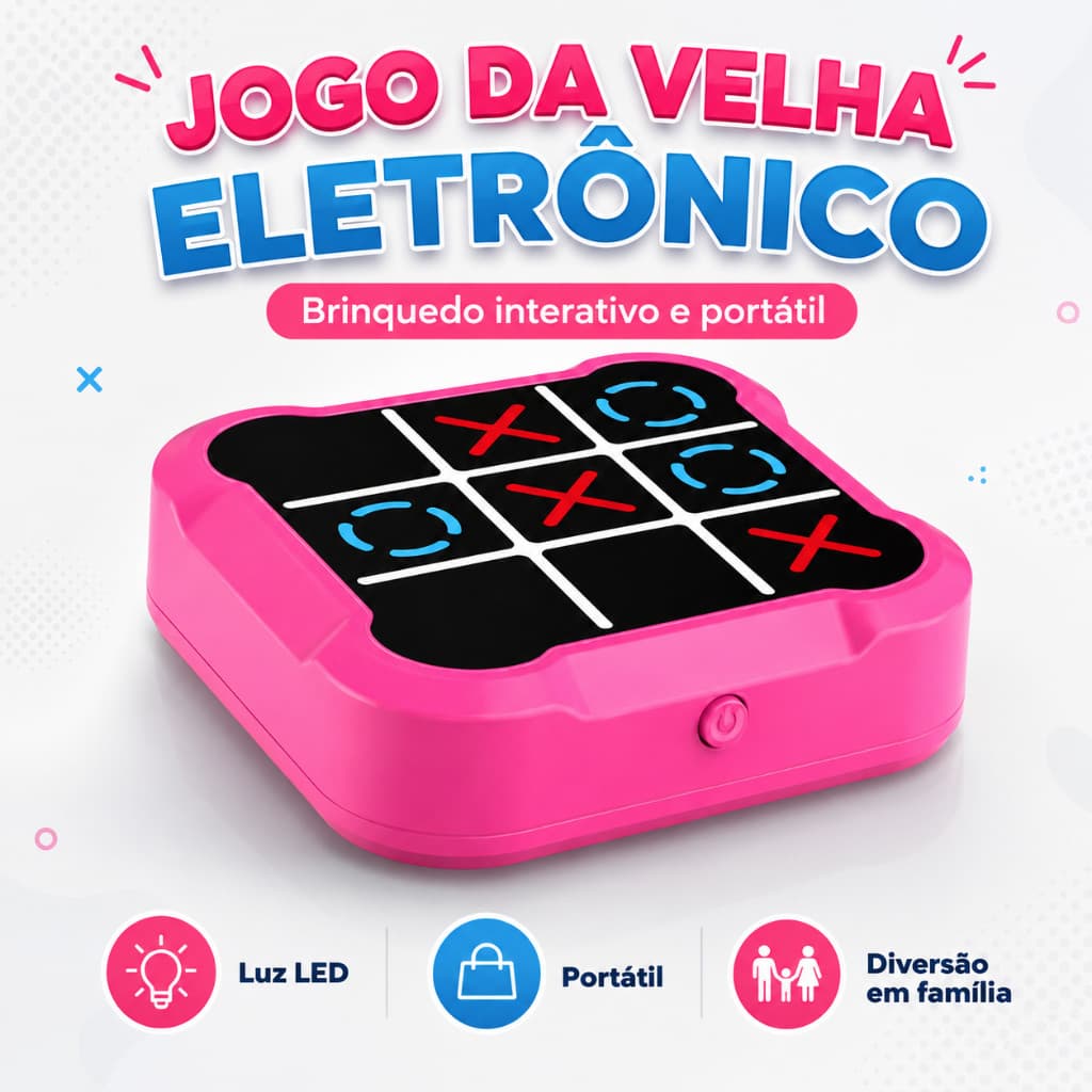 Jogo Da Velha Digital 3 Em 1 Compacto E Portátil Console Jogo da Memória Eletrônico Infantil Rosa