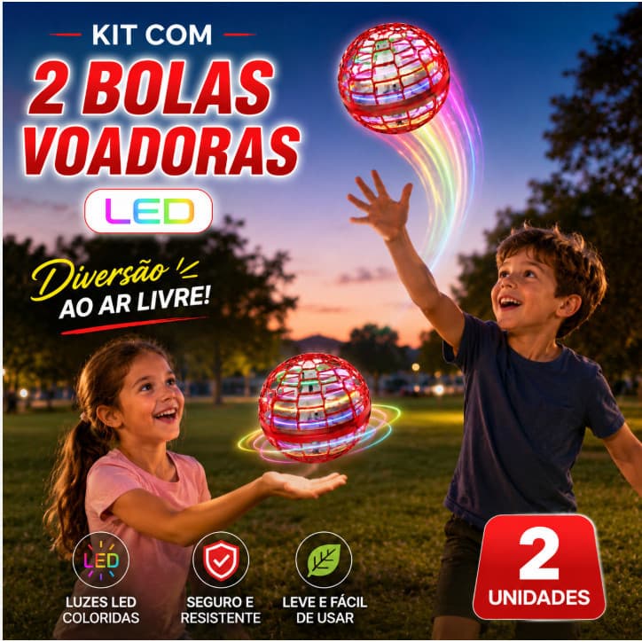 Kit 2 Bolas Voadoras LED RGB Recarregáveis USB-C Brinquedo Infantil Interativo Efeito Boomerang