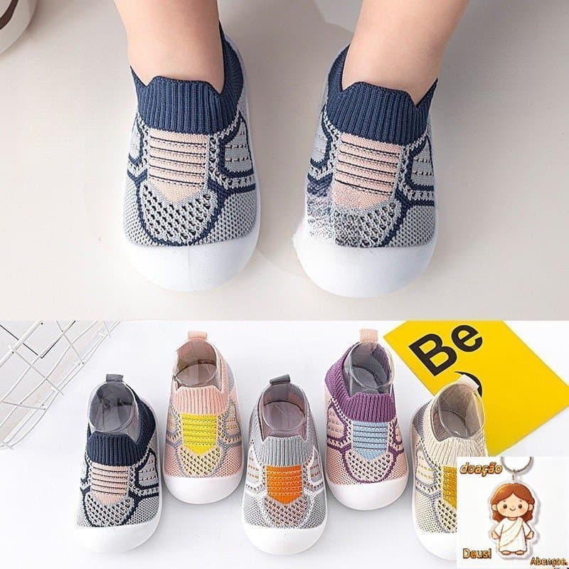 Sapatos de bebê antiderrapante berço meias para bebês com sola de borracha crianças meninas malha meninos fundo macio