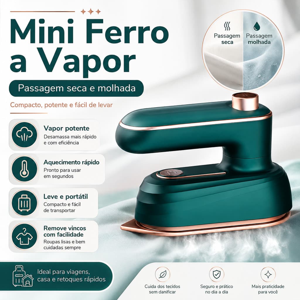 Mini Ferro de Passar Roupa com Alta Temperatura Portátil Bivolt 110v e 220v Econômico em Espaço
